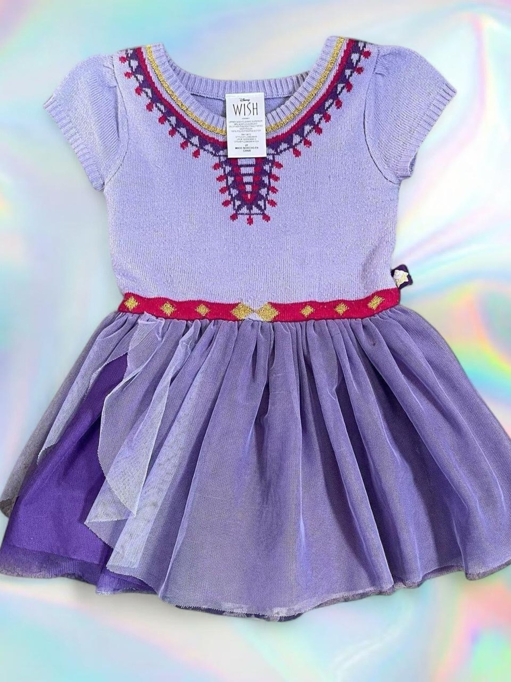 Wish Lavender Knit Dress with Red and Gold Trim